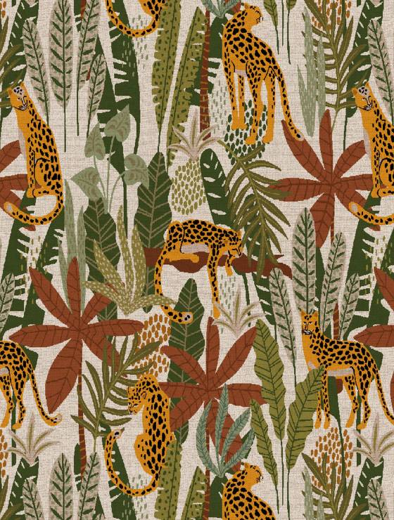 bumbac decor imprimeu frunze animale jungla